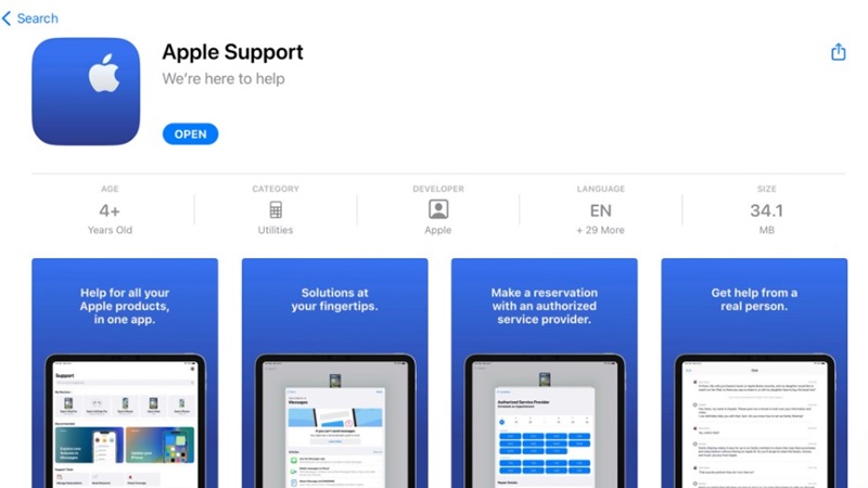 Bước 1. Mở hoặc tải xuống ứng dụng Apple Support từ App Store