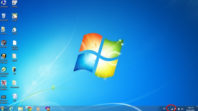 Cách mở WiFi trên laptop Win 7 từ thanh Taskbar