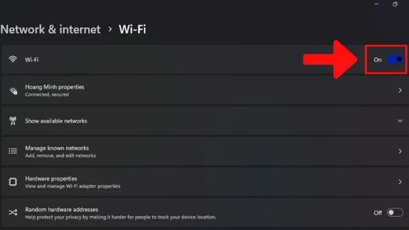 Bật/Tắt WiFi từ Cài đặt (Settings)