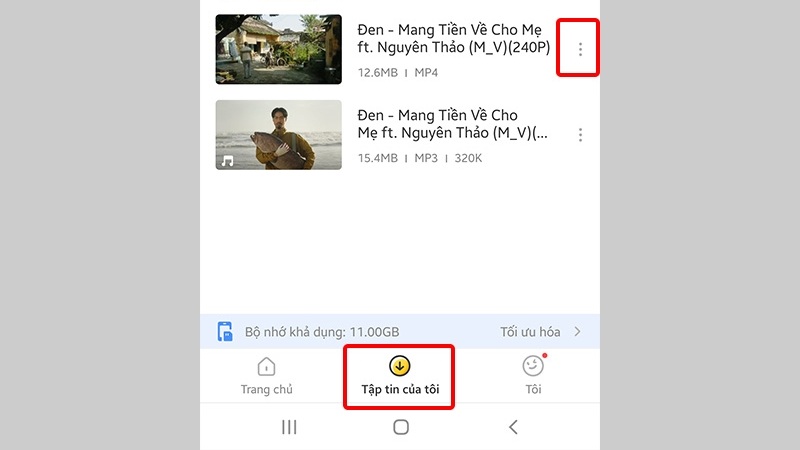 Quản lý video/nhạc đã tải