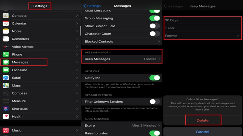 3. Xóa iMessages cũ và tin nhắn văn bản