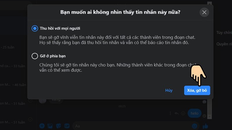 Cách xóa tin nhắn trên Messenger 2 bên từ máy tính