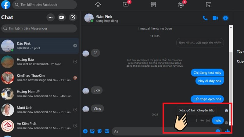 Cách xóa tin nhắn trên Messenger 2 bên từ máy tính