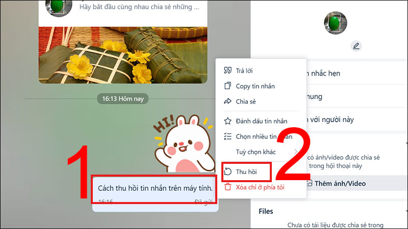 Cách thu hồi tin nhắn Zalo trên máy tính