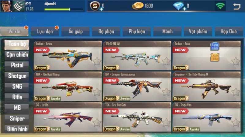 Vũ khí đa dạng có thể nâng cấp