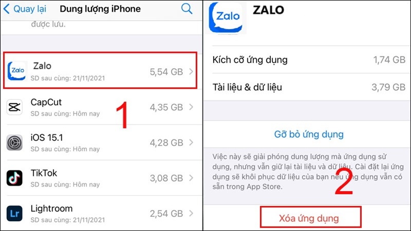 Xóa dữ liệu Zalo trên iPhone bằng cách gỡ cài đặt ứng dụng