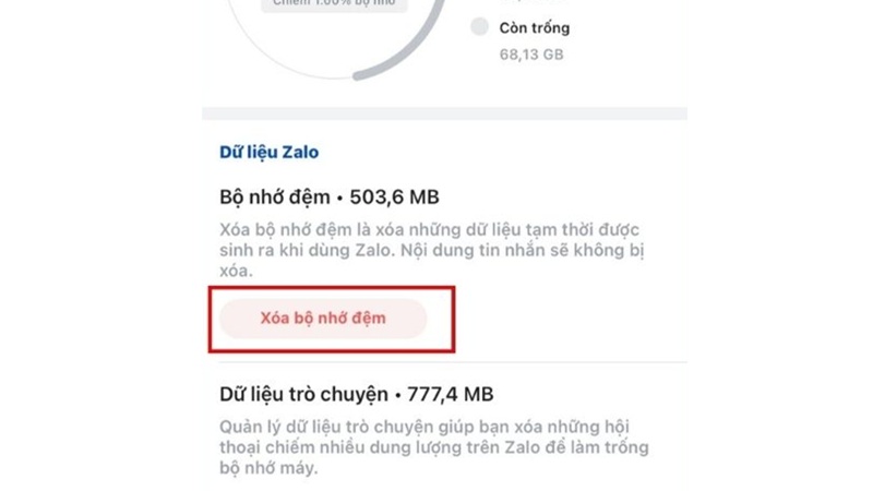 Xóa bộ nhớ đệm (Cache) trên Zalo