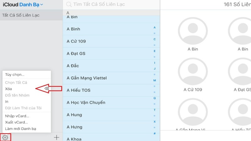 Xóa tất cả danh bạ iPhone bằng iCloud