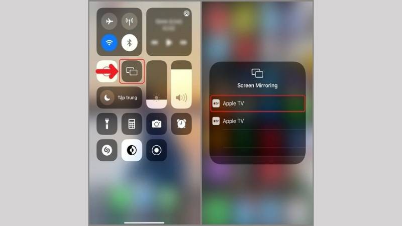 Bước 2: Mở Trung tâm điều khiển và chọn tên tivi mà bạn muốn kết nối