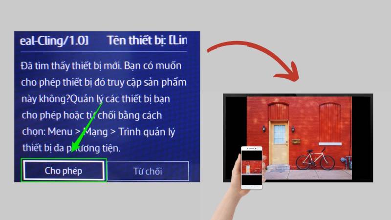Bước 2: Chọn tên tivi bạn muốn kết nối và chấp nhận thông báo kết nối trên tivi