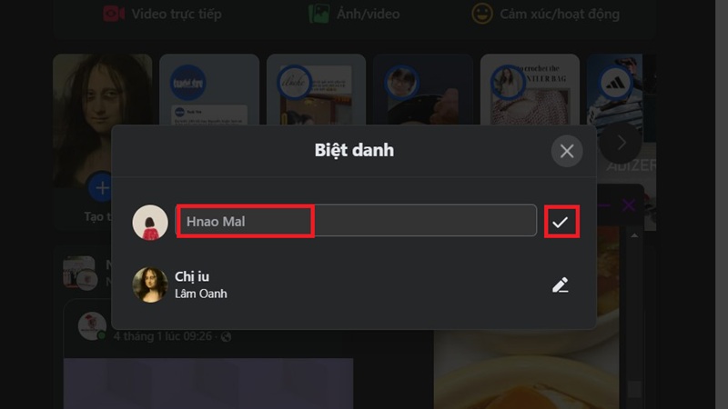 Đặt biệt danh trong Messenger