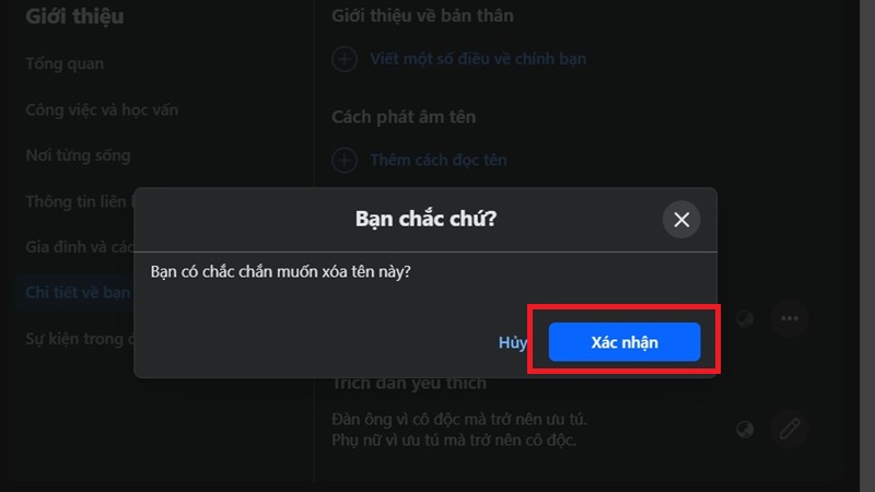 Cách xóa biệt danh Facebook trên máy tính