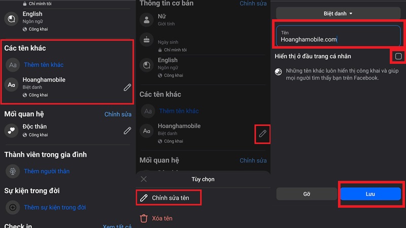 Thay đổi biệt danh hồ sơ Facebook trên điện thoại
