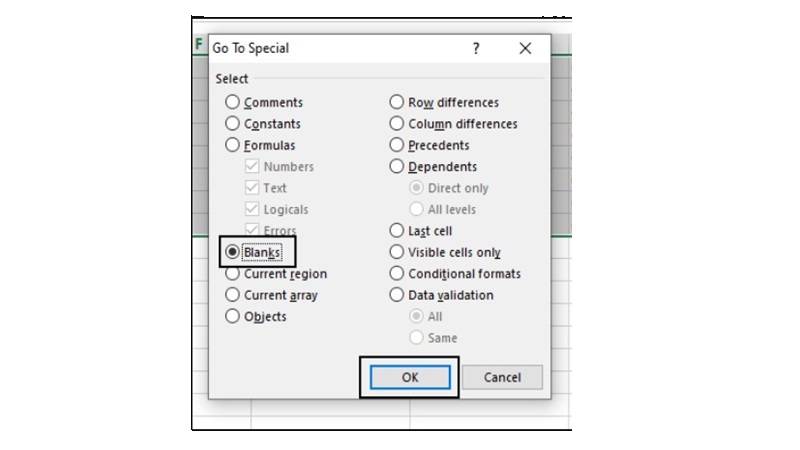 Cách xóa cột trong Excel 2007 bằng cách sử dụng Go To Special