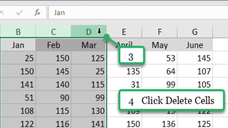 Xóa các cột liền kề trong Excel