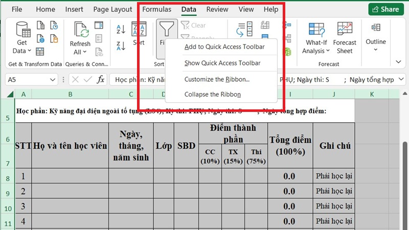 Sử dụng bộ lọc để xác định Cột cần xóa