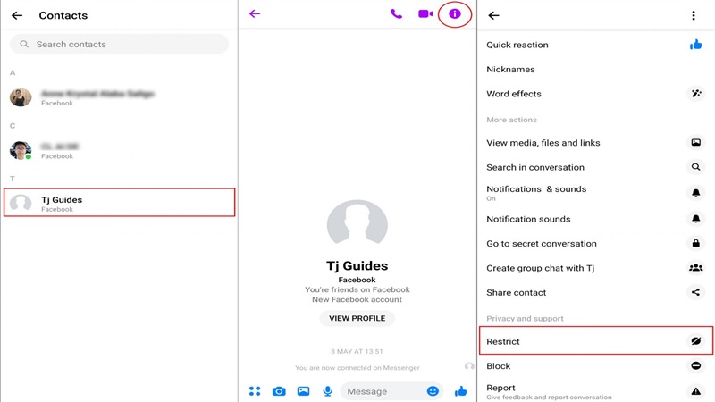 Cách hạn chế danh bạ trên Messenger