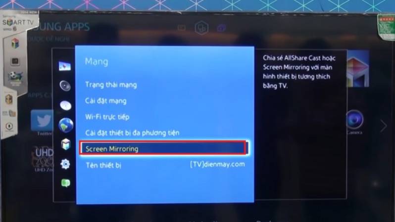 Kích hoạt chế độ Screen Mirroring trên tivi
