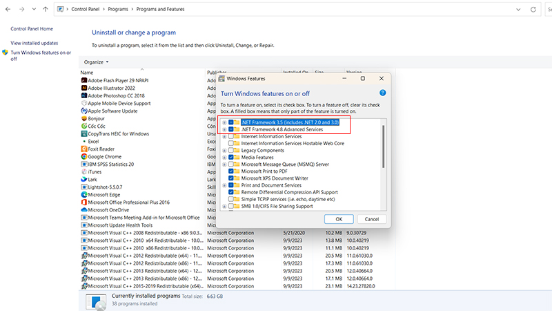 Bước 3: Chọn Net Framework 3.5 và tải xuống từ Windows Update