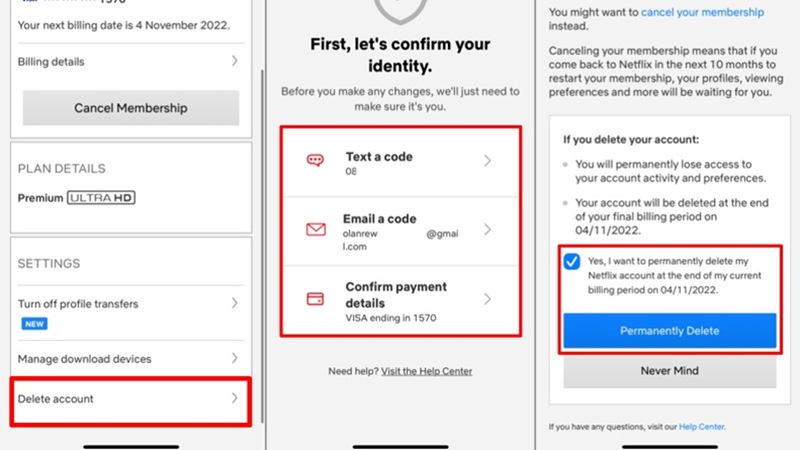 Xóa tài khoản của bạn trong ứng dụng Netflix