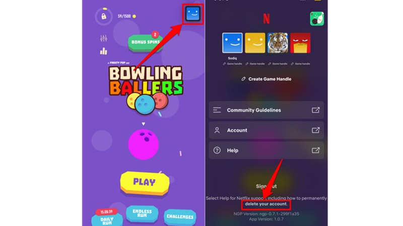 Xóa tài khoản Netflix của bạn trong ứng dụng trò chơi Netflix