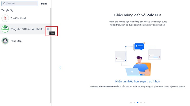 Cách xóa tìm kiếm Zalo trên máy tính