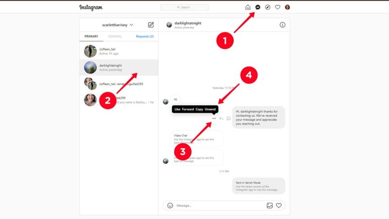 Xóa tin nhắn trên Instagram qua máy tính