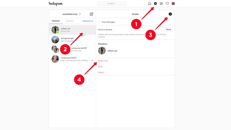 Xóa tin nhắn trên Instagram qua máy tính