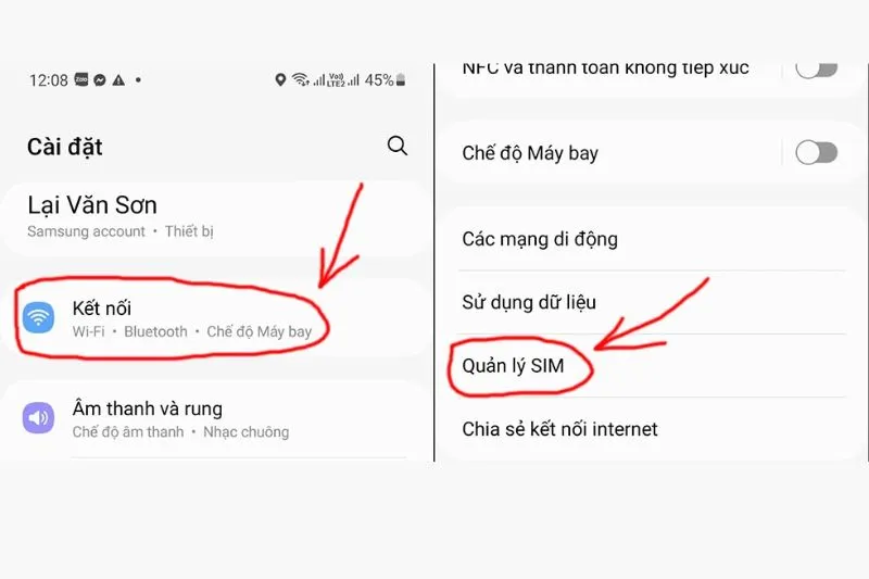 Giao diện ứng dụng Cài đặt trên điện thoại Android