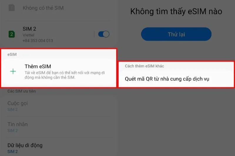 Dùng mã QR do nhà mạng đang sử dụng cung cấp để kích hoạt eSIM trên điện thoại Android