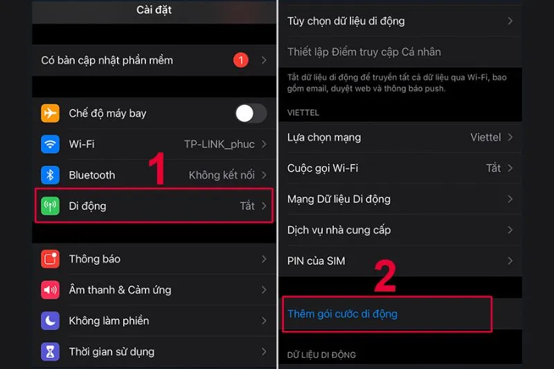 Giao diện ứng dụng Cài đặt trên iPhone