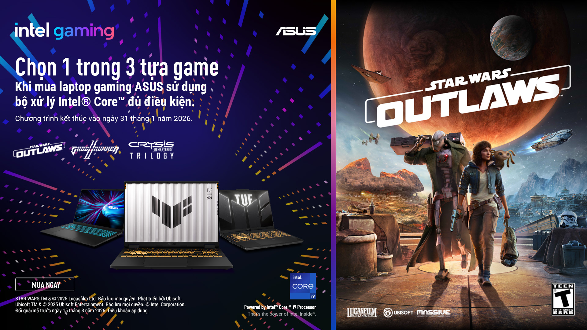 CTKM: MUA LAPTOP GAMING ASUS TRANG BỊ BỘ VI XỬ LÝ INTEL® CORE™ – CHỌN 1 TRONG 3 TỰA GAME HOT