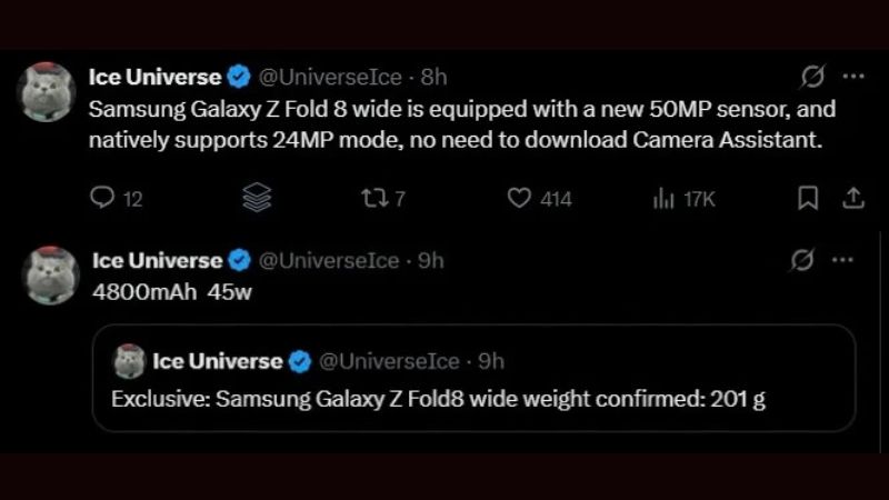 thông số kỹ thuật Samsung Galaxy Z Fold 8