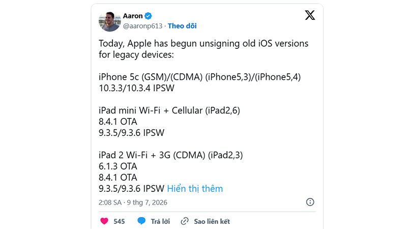 Các thiết bị iPhone iPad đời cũ bị ảnh hưởng