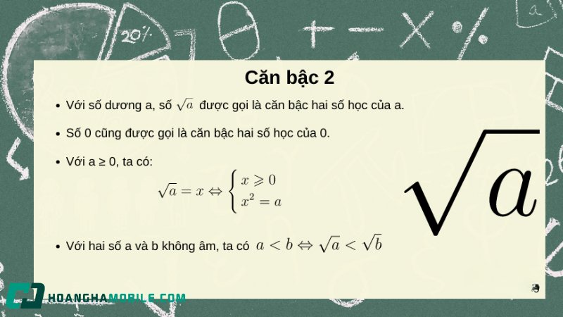 Các tính chất và công thức về căn bậc hai