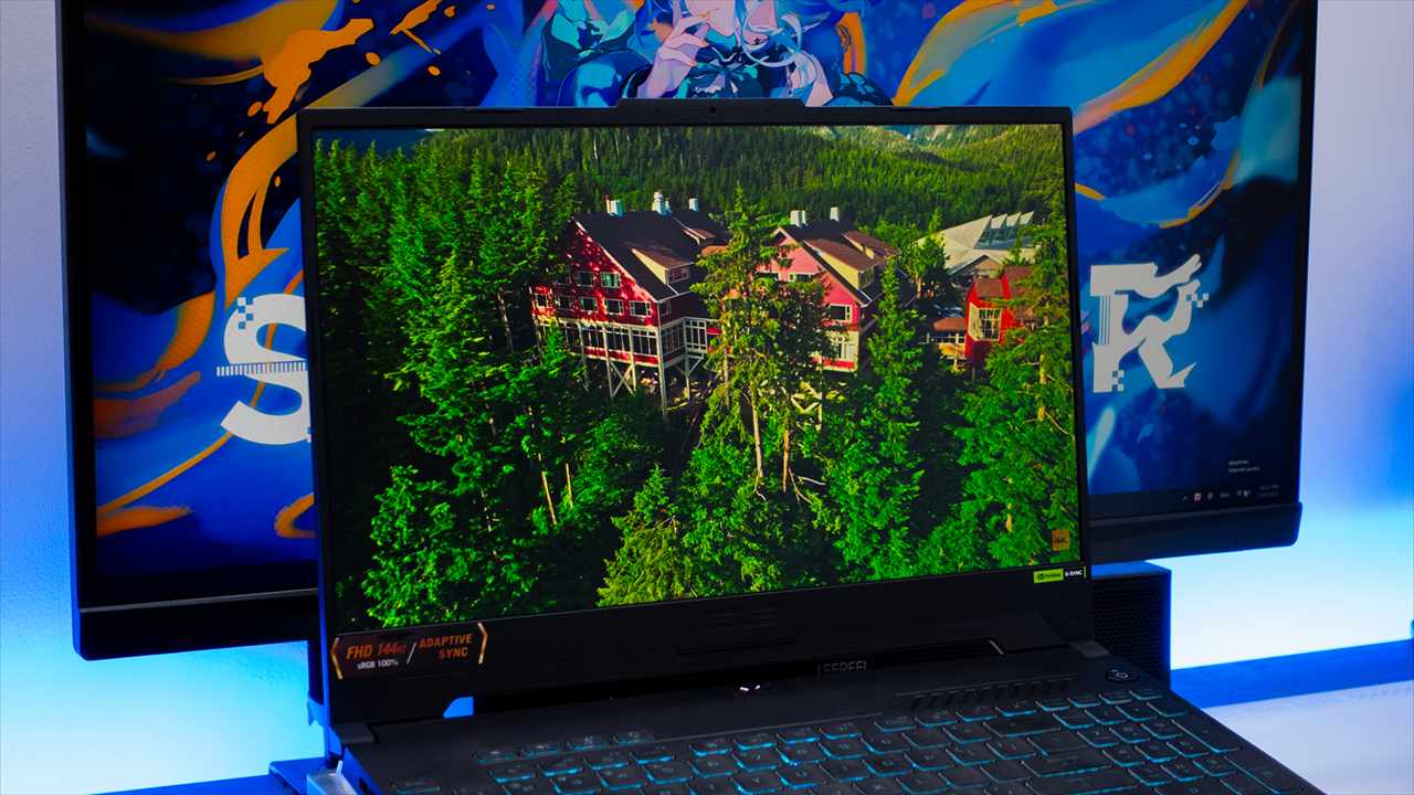 Màn hình ASUS TUF Gaming A15 hiển thị cảnh game nhiều màu sắc