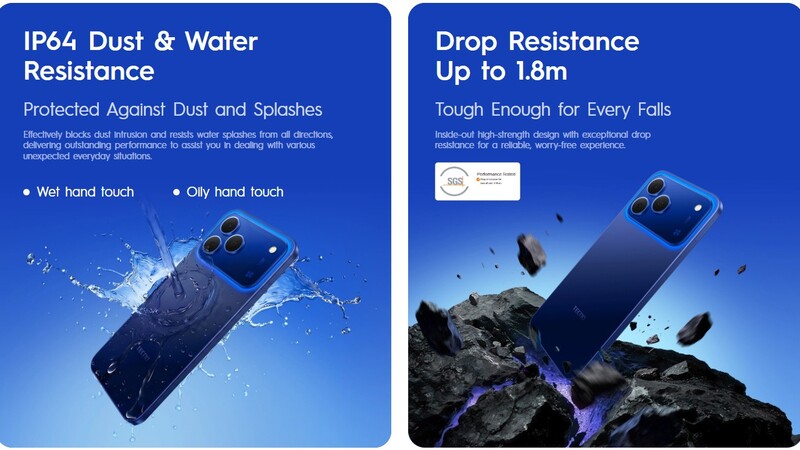 TECNO Spark 50 đạt chuẩn IP64 và chống rơi tới 1,8m