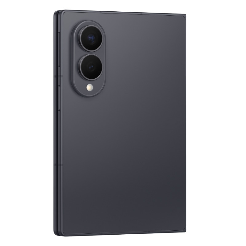 Galaxy Z Fold8 màu đen ở trạng thái gập, nhìn từ mặt lưng với cụm camera