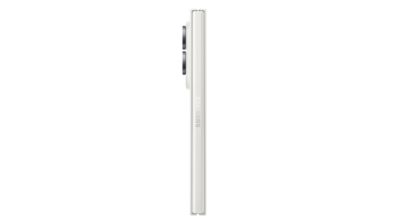 Galaxy Z Fold8 màu trắng nhìn từ cạnh bên khi gập lại
