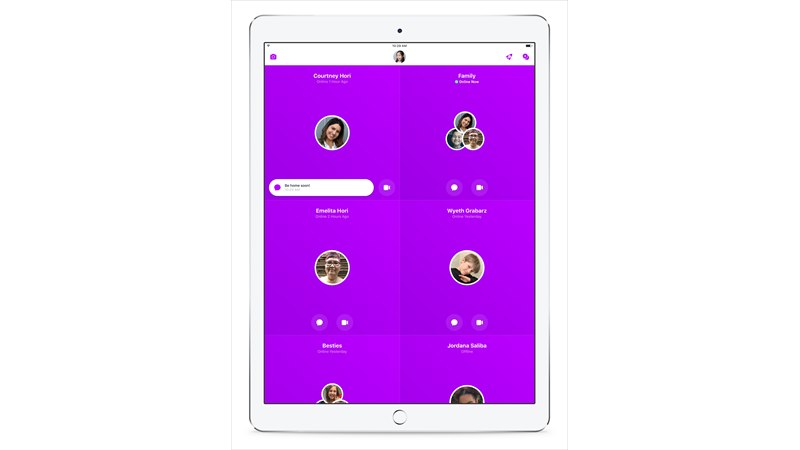 Màn hình chính Messenger Kids hiển thị các liên hệ đã được phê duyệt