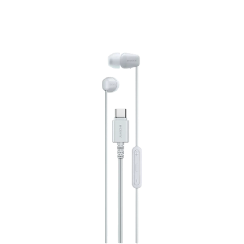 Tai nghe Sony nhét tai có dây màu trắng nhìn chính diện