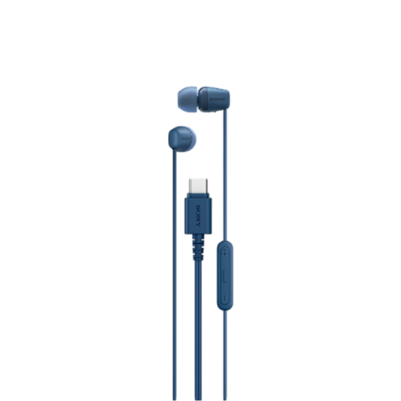 Tai nghe Sony nhét tai có dây màu xanh nhìn chính diện