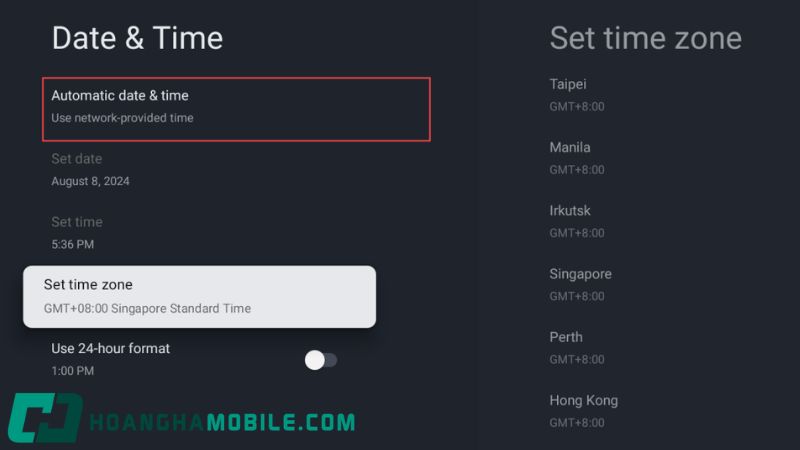 Chỉnh ngày giờ tự động trên tivi để khắc phục lỗi YouTube