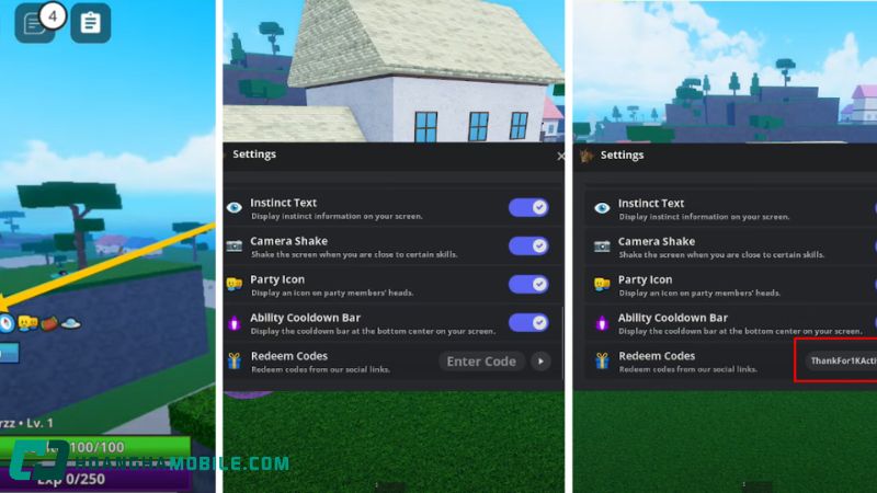 cách nhập code Meme Sea trong Settings