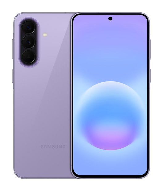 Samsung Galaxy A57 5G màu Tím nhìn từ mặt trước và mặt sau