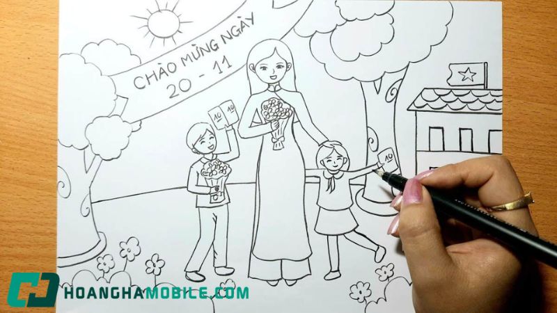 Vẽ tranh 20-11 đơn giản đẹp cho học sinh lớp 3 và lớp 5