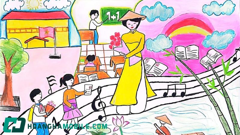 Các bước tô màu hoàn thiện bức tranh chủ đề ngày Nhà giáo Việt Nam