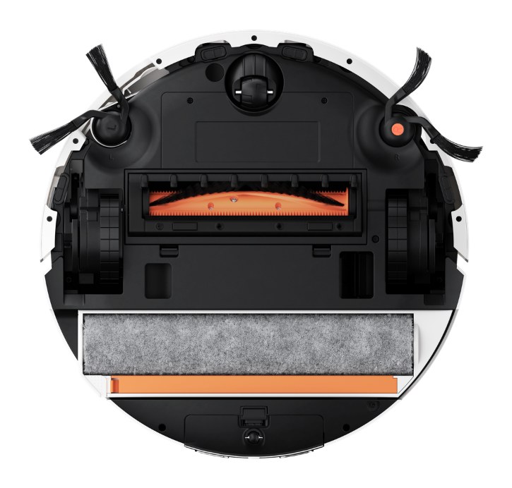 Mặt dưới Xiaomi Robot Vacuum 6 với chổi chính chống rối và con lăn lau