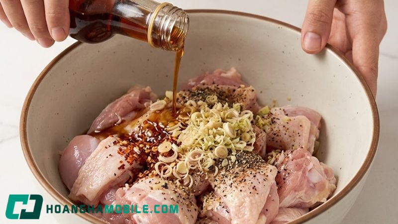 Ướp gà trước khi xào gừng