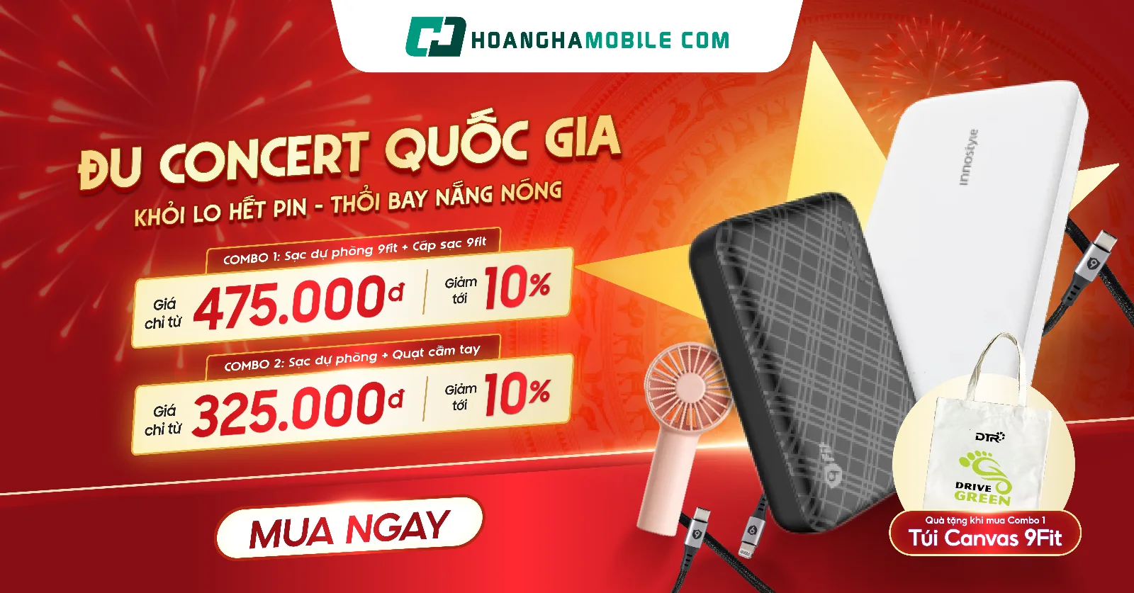 Đu Concert Quốc gia khỏi lo hết pin, thổi bay nắng nóng với ưu đãi giảm 10% combo phụ kiện mùa lễ